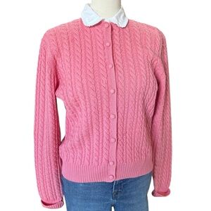 L.L. Bean vintage Pink Cable Knit wool Sweater in excellent condition 70s? Sz 42